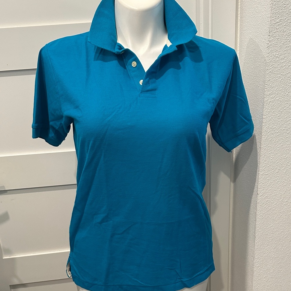 VTG Classic Lightweight Women's Teal Button Down Polo Shirt Size L